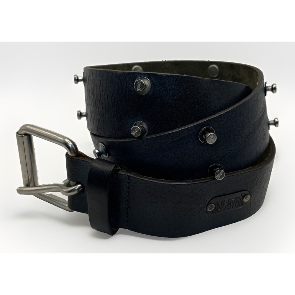 Just Cavalli Black Leather Studded Belt Made In Italy Men's Size 34" Vintage